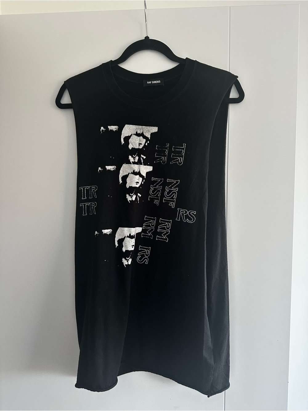 Raf Simons Black Graphic Muscle Tank with White Print